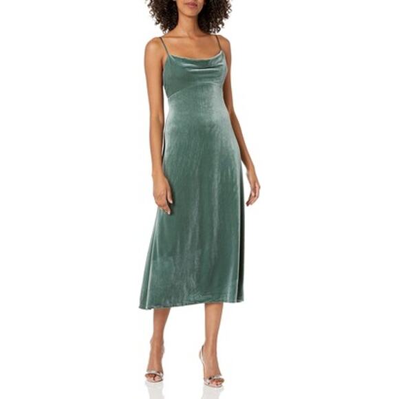 NWT Jenny Yoo Women's Green Saba Velvet Cowl Neck Stretch Dress Sz 12 - Picture 1 of 12